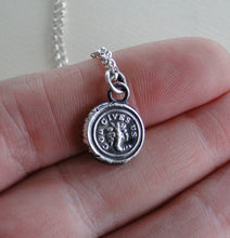 Load image into Gallery viewer, God Gives Us Plenty..... antique wax seal. cornucopia, horn of plenty, wax seal impression, sterling silver gratitude pendant.
