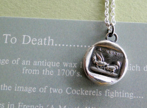 fighter pendant . Sterling silver antique wax seal jewelry, Sterling silver fight the death pendant.