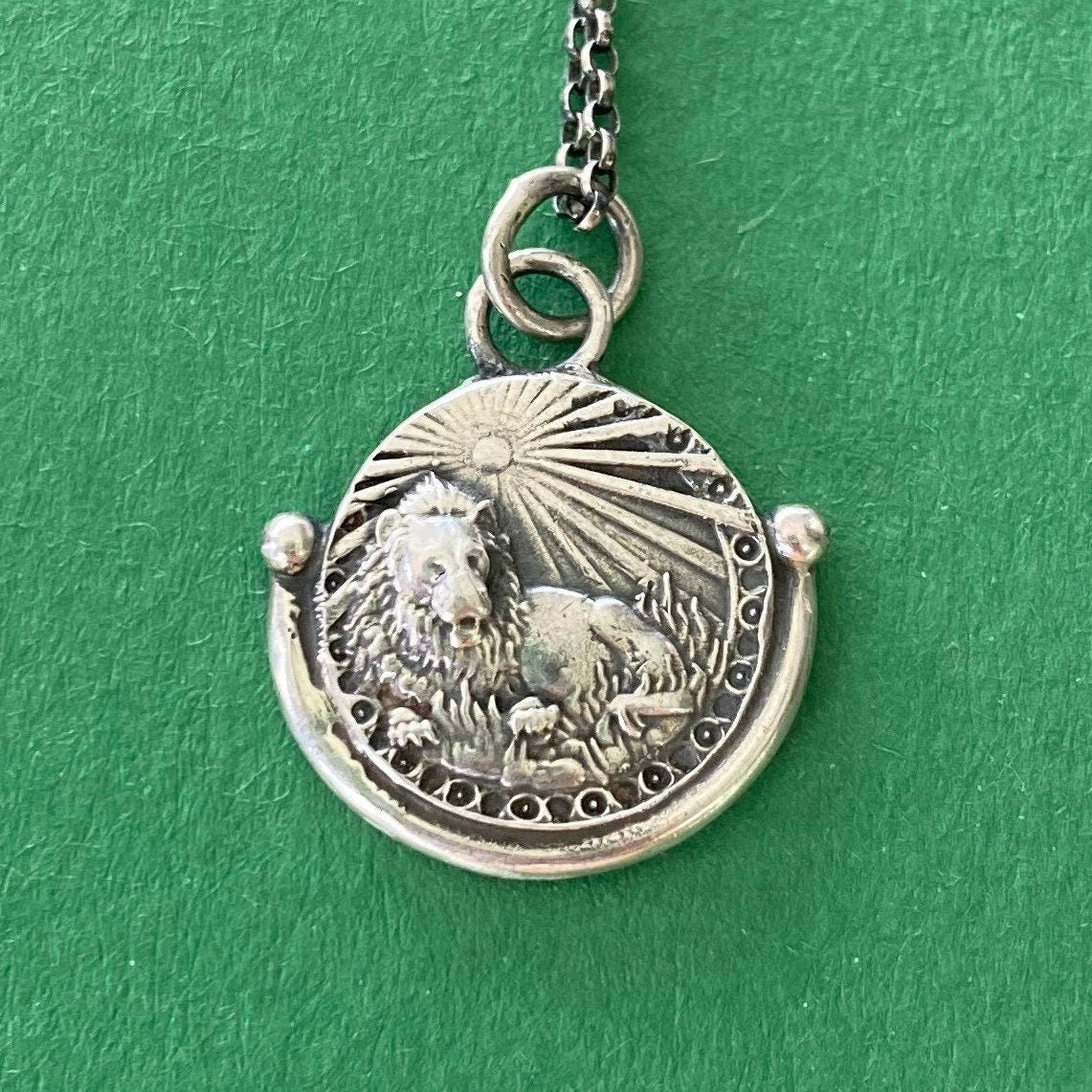 Leo handmade sterling silver pendant. Zodiac sign coin necklace