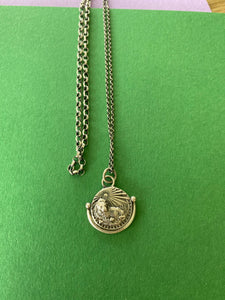 Leo handmade sterling silver pendant. Zodiac sign coin necklace.
