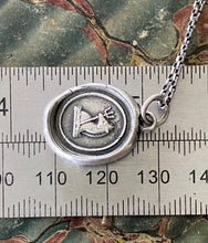Load image into Gallery viewer, Poseidon&#39;s sea horse, emblem of safe travel, antique wax seal impression on sterling silver.