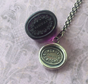 Trust pendant.  Antique wax letter seal pendant. Sterling silver Italian flower necklace. Handmade trust necklace &#39;Fidati&#39;.