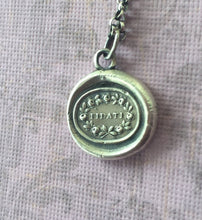 Load image into Gallery viewer, Trust pendant.  Antique wax letter seal pendant. Sterling silver Italian flower necklace. Handmade trust necklace &#39;Fidati&#39;.