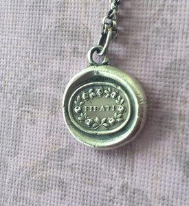 Trust pendant.  Antique wax letter seal pendant. Sterling silver Italian flower necklace. Handmade trust necklace &#39;Fidati&#39;.