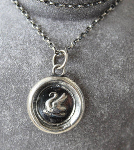 Swan pendant, sterling silver wax letter seal impression, poet, musician, symbol of grace.