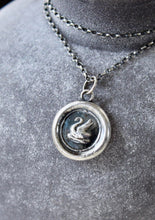 Load image into Gallery viewer, Swan pendant, sterling silver wax letter seal impression, poet, musician, symbol of grace.
