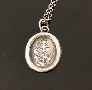 Silver Anchor Necklace Wax Seal Necklace, Nautical Jewelry, sailor pendant, &#39;Hope&#39; pendant.