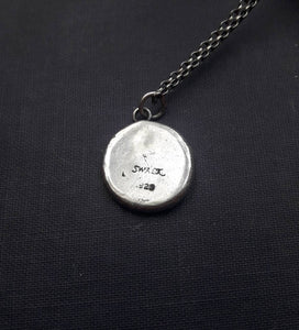 Antique Oil lamp pendant.I give my all.  Antique wax letter seal. Sterling French pendant necklace
