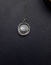 Load image into Gallery viewer, Antique Oil lamp pendant.I give my all.  Antique wax letter seal. Sterling French pendant necklace