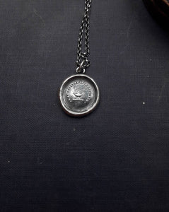 Antique Oil lamp pendant.I give my all.  Antique wax letter seal. Sterling French pendant necklace