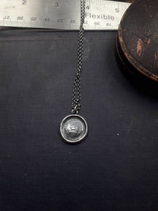 Antique Oil lamp pendant.I give my all.  Antique wax letter seal. Sterling French pendant necklace