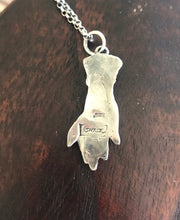 Load image into Gallery viewer, Sterling memento mori, victorian hand pendant. Solid sterling silver mourning pendant.