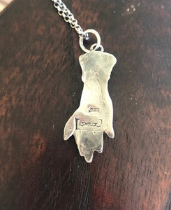 Sterling memento mori, victorian hand pendant. Solid sterling silver mourning pendant.