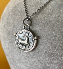 Load image into Gallery viewer, Sagittarius handmade sterling silver pendant. Zodiac sign coin necklace.