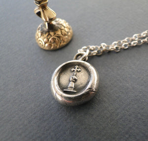 Faith and sincerity… antique wax letter seal impression, sterling silver amulet, religious, , cross, meaningful jewelry, inspirational.