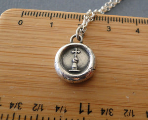 Faith and sincerity… antique wax letter seal impression, sterling silver amulet, religious, , cross, meaningful jewelry, inspirational.