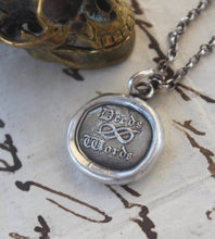 Load image into Gallery viewer, Deeds not words Pendant, actions speaks louder than words.  Life lessons, good advice, antique wax seal amulet.
