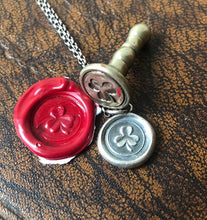 Load image into Gallery viewer, Lucky Irish shamrock, sterling silver antique wax seal pendant