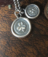 Load image into Gallery viewer, Lucky Irish shamrock, sterling silver antique wax seal pendant