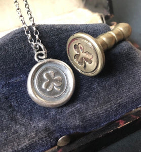 Lucky Irish shamrock, sterling silver antique wax seal pendant