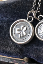 Load image into Gallery viewer, Lucky Irish shamrock, sterling silver antique wax seal pendant