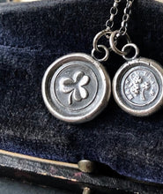 Load image into Gallery viewer, Lucky Irish shamrock, sterling silver antique wax seal pendant