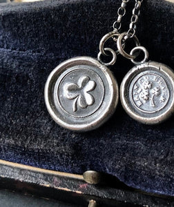 Lucky Irish shamrock, sterling silver antique wax seal pendant