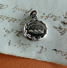 Load image into Gallery viewer, I will return, handmade necklace, Antique wax seal impression, sterling silver pendant, choice of chain length, sunrise, new beginnings