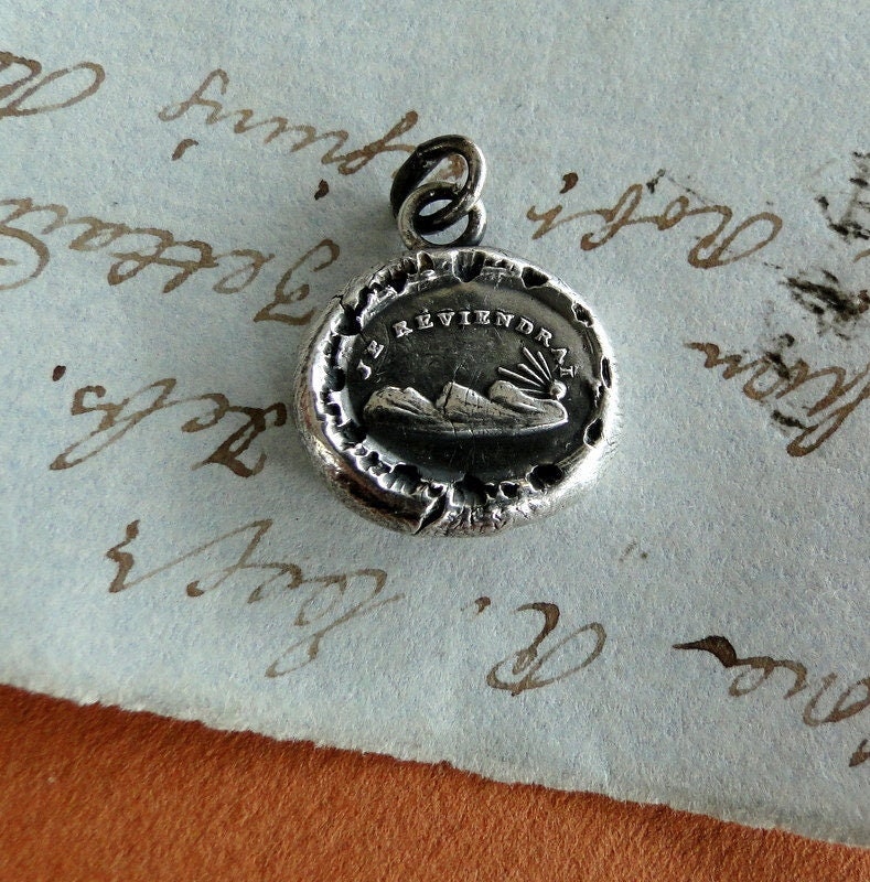I will return, handmade necklace, Antique wax seal impression, sterling silver pendant, choice of chain length, sunrise, new beginnings