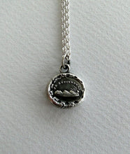 Load image into Gallery viewer, I will return, handmade necklace, Antique wax seal impression, sterling silver pendant, choice of chain length, sunrise, new beginnings