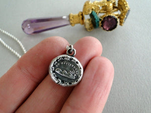 I will return, handmade necklace, Antique wax seal impression, sterling silver pendant, choice of chain length, sunrise, new beginnings