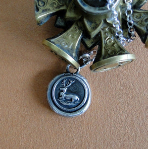 Stag..... musician and a lover of harmony.... antique wax letter seal, sterling silver,  necklace, amulet, meaningful jewelry, , symbolic