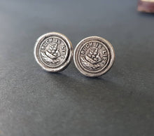 Load image into Gallery viewer, Such is life earrings, ship on rough seas. Antique wax letters seal studs.