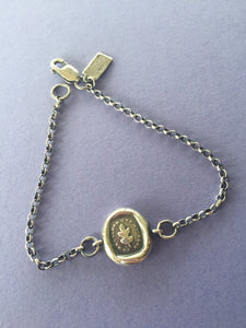 Oak leaf Bracelet, I remain steadfast.....  Sterling silver,  antique wax letter seal chain bracelet.