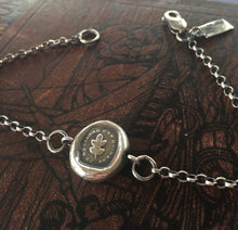 Load image into Gallery viewer, Oak leaf Bracelet, I remain steadfast.....  Sterling silver,  antique wax letter seal chain bracelet.