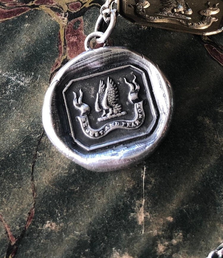 Be Just and fear not. Wings, antique wax letter seal.  Sterling handmade pendant.