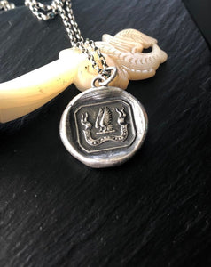 Be Just and fear not. Wings, antique wax letter seal.  Sterling handmade pendant.