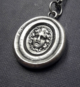 Medusa pendant,  Antique wax letter seal, Tassie intaglio featuring the Greek Gorgon.  Strong Warrior Woman
