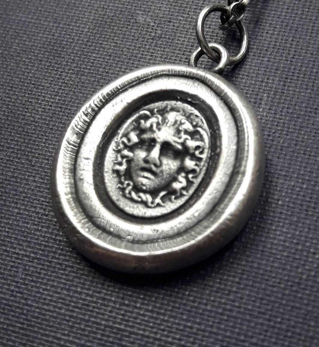 Medusa pendant,  Antique wax letter seal, Tassie intaglio featuring the Greek Gorgon.  Strong Warrior Woman