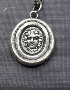 Medusa pendant,  Antique wax letter seal, Tassie intaglio featuring the Greek Gorgon.  Strong Warrior Woman