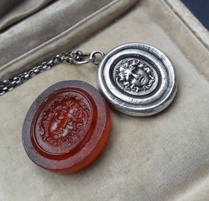 Medusa pendant,  Antique wax letter seal, Tassie intaglio featuring the Greek Gorgon.  Strong Warrior Woman
