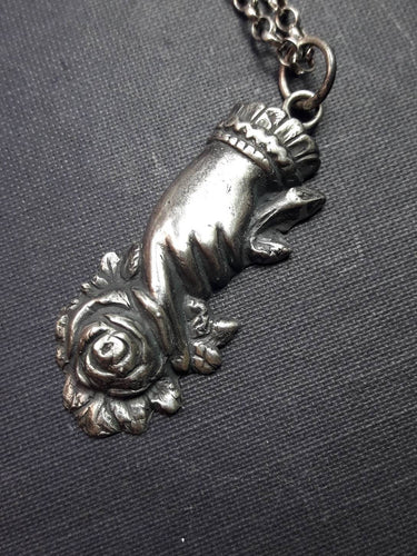 Sweetheart, mourning hand, sterling memento mori pendant. Beautiful Victorian sterling Rose Pendant