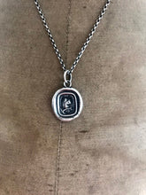 Load image into Gallery viewer, Squirrel antique wax letter seal necklacr.  Sterling silver, &#39;frange et inspice&#39; &#39;break and behold&#39;.