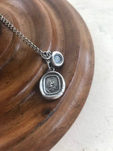 Load image into Gallery viewer, Squirrel antique wax letter seal necklacr.  Sterling silver, &#39;frange et inspice&#39; &#39;break and behold&#39;.