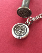 Load image into Gallery viewer, Peace pendant, Dove amulet, bird of peace, olive branch in its beak, sterling silver pendant. antique wax seal of bird of peace.