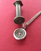 Load image into Gallery viewer, Peace pendant, Dove amulet, bird of peace, olive branch in its beak, sterling silver pendant. antique wax seal of bird of peace.