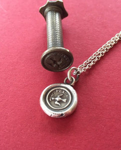 Peace pendant, Dove amulet, bird of peace, olive branch in its beak, sterling silver pendant. antique wax seal of bird of peace.