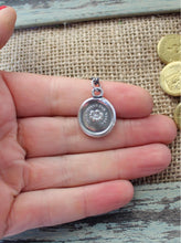 Load image into Gallery viewer, Protection pendant, christian religious blessing, sterling antique wax letter seal impression.