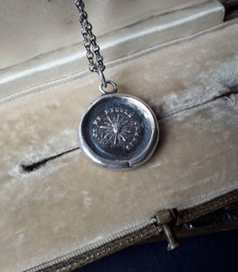 I never retreat..... let your light shine always!. Sterling silver antique wax letter seal pendant.  dating from the 18th century.