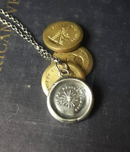 I never retreat..... let your light shine always!. Sterling silver antique wax letter seal pendant.  dating from the 18th century.